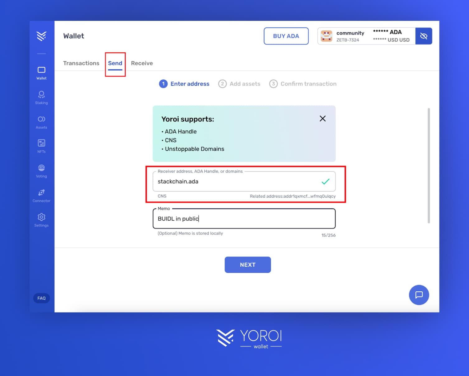 Yoroi Custom Wallet Address 2