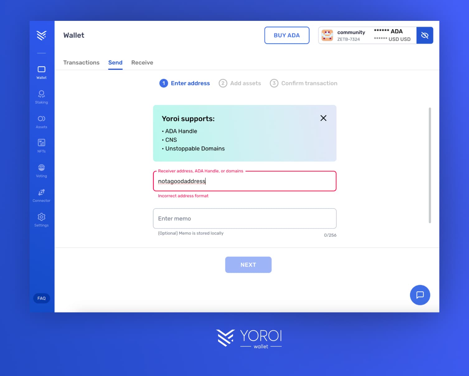 Yoroi Custom Wallet Address 3