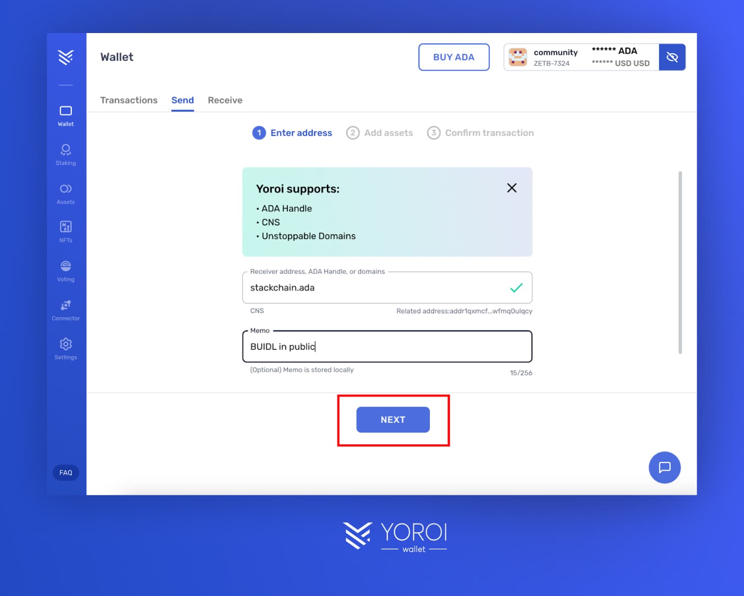 Yoroi Custom Wallet Address 5
