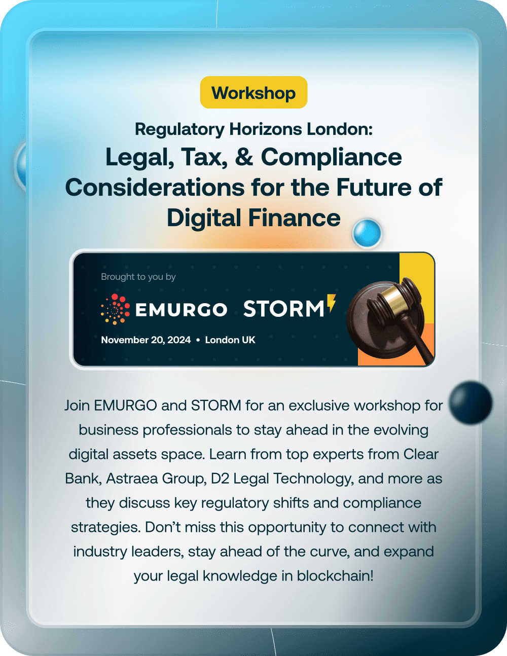Blog 4 Workshop Regulatory Horizons London Legal, Tax, & Compliance Considerations For The Future Of Digital Finance