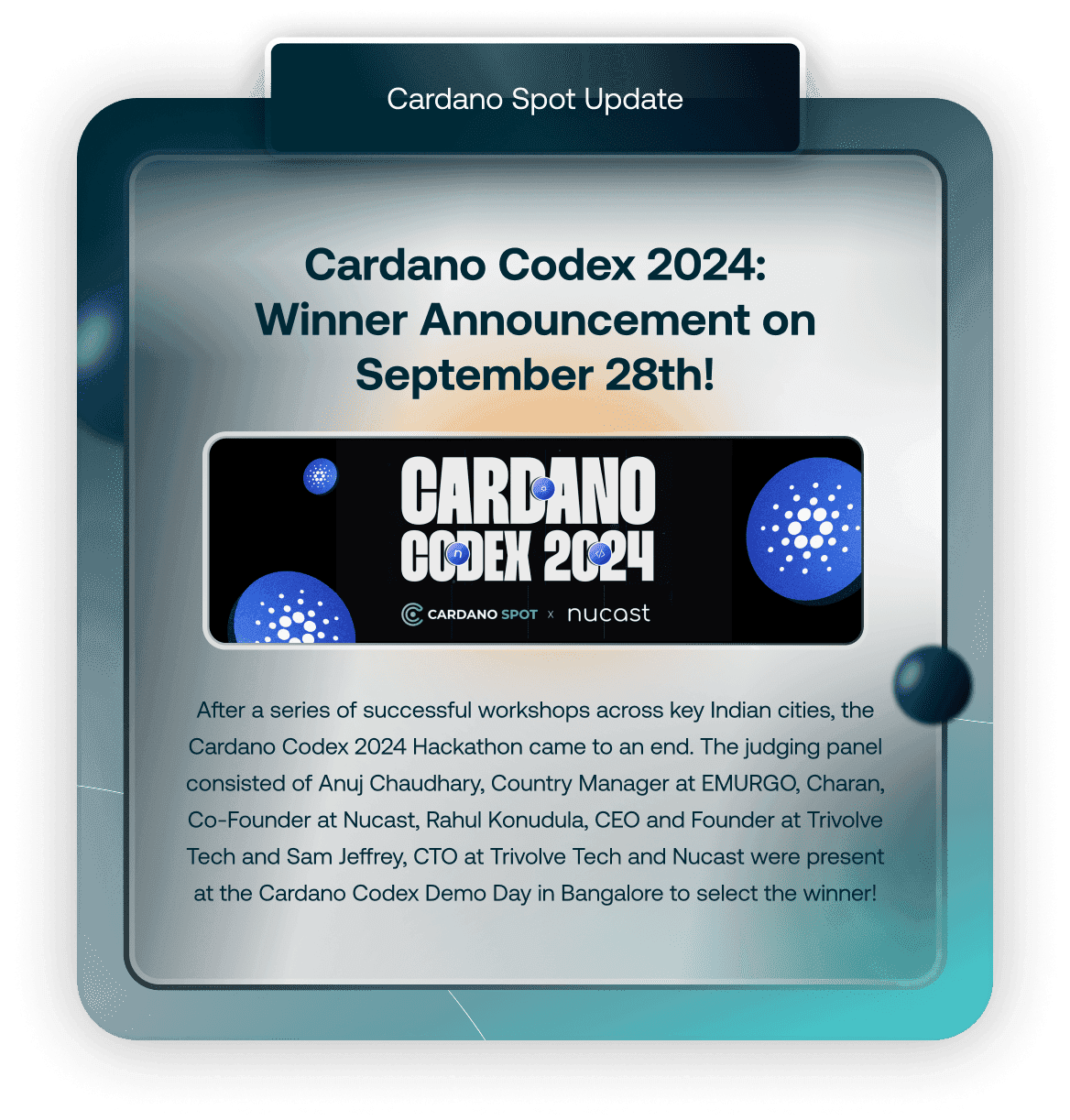Blog 9 Cardano Codex 2024 Winner Announcement On September 28th!